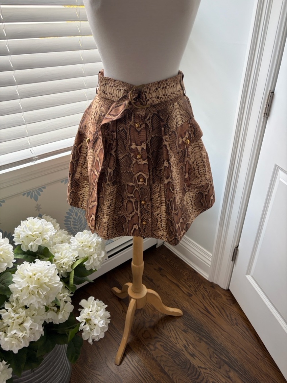 Zimmermann Brown Snake-Print Tie-Waist Mini Skirt size AU 4